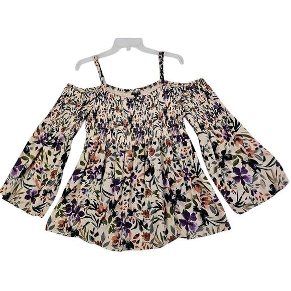 Torrid ~Woman Size 1(1x)~ Multicolor Off-Shoulder Long Sleeve Shirt Top Colorful - Picture 5 of 14